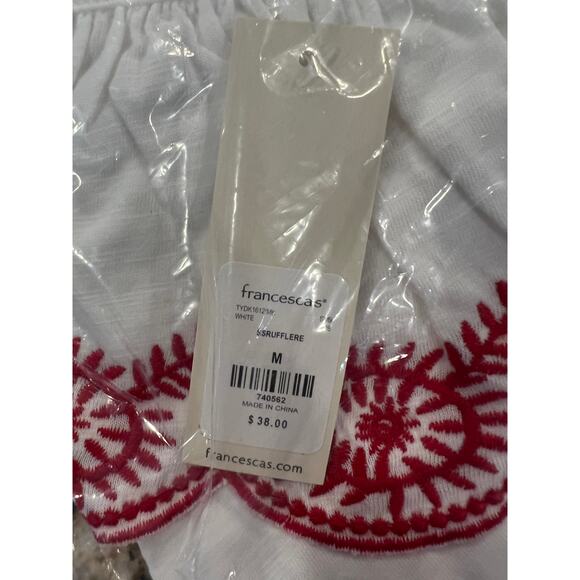 NWT Francesca's Mi ami White W/Red Embroidered Detailed Eyelet Top - Picture 7 of 10